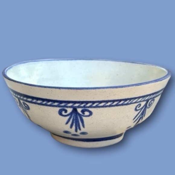 White Pottery Bowl Blue Designs/Ramen Noodle, Ice Cream, Snacks, or Decorative - Picture 5 of 12